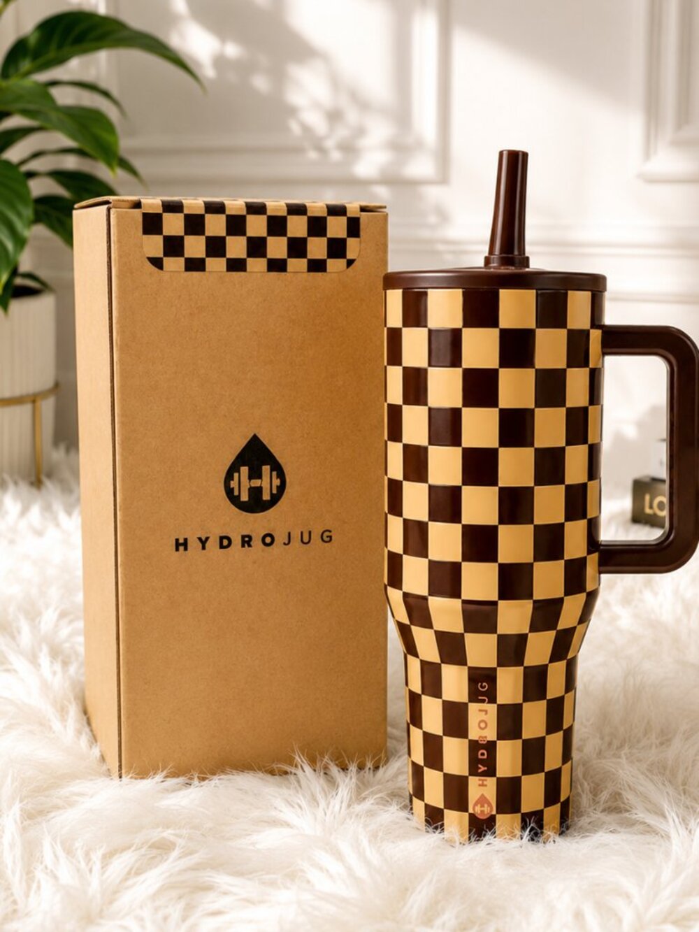 HydroJug 40oz Traveler Tumbler Brown Checkerboard NWT
